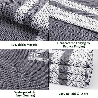 HappyTrends Outdoor Rug Reversible Portable Plastic Straw Camping Rugs for Outside RV,Large Waterproof Outdoor Area Rugs for Patio,Deck,Porch,Balcony(8'x 10',White&Gray) - size: 8' x 10' (Rectangular)