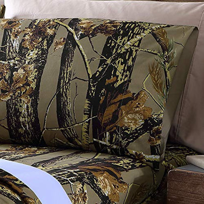 Chezmoi Collection Salem 4-Piece Cabin Lodge Forest Woods Sheet Set RV King - Nature Camo Tree Leaves Printed Soft Microfiber RV King Sheets Natural - color: Natural, size: RV King