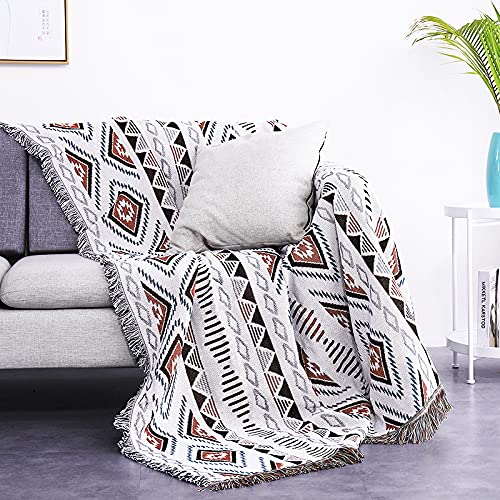 Luxlovery Bohemian Sofa Throw Blankets Ethnic Woven Boho Geometric White and Khaki Throw Blanket for Couch Aztec Bed Throws Oversized Chair Sofa Cover with Tassels(35"x59") - color: Mocha, size: 35"x59",90x150cm