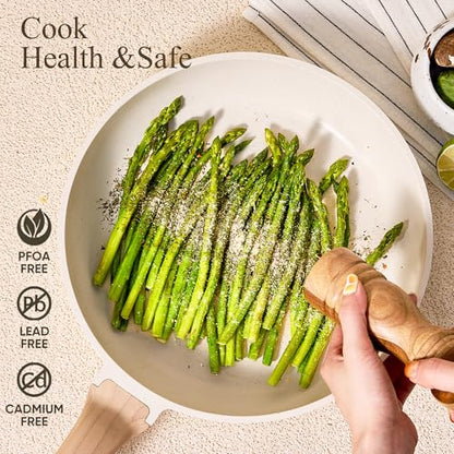 CAROTE 14 Pcs Pots and Pans Set Nonstick,Cookware Set Kitchen Cooking Set with Utensil and Pan Protectors - color: Cream White, size: 14 Piece