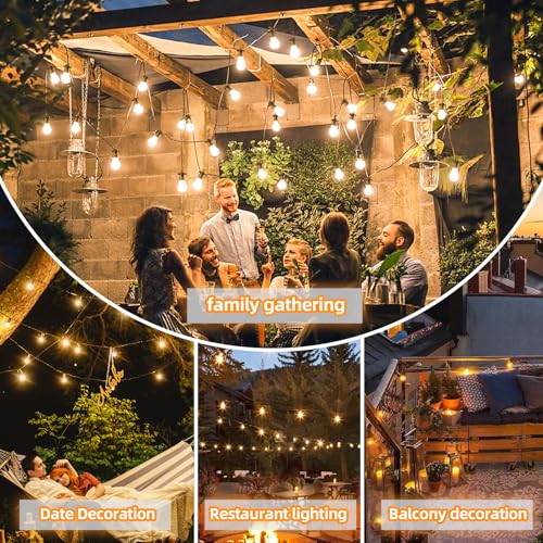 LED Outdoor String Lights with 20 Shatterproof Edison Bulbs, 39.4FT Commercial Grade Patio Lights, Replaceable Wick Outside Hanging Lights Waterproof for Porch, Deck, Garden, Backyard 2700K