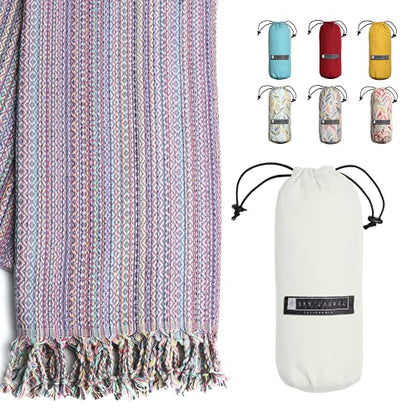 BAY LAUREL Turkish Beach Towel with Travel Bag 39 x 71 Quick Dry Sand Free Lightweight Large Oversized Towels Light - color: Purple Mix
