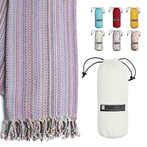 BAY LAUREL Turkish Beach Towel with Travel Bag 39 x 71 Quick Dry Sand Free Lightweight Large Oversized Towels Light - color: Purple Mix
