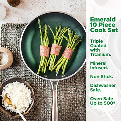 Granitestone Diamond Granite Stone Classic Emerald Pots and Pans Set with Ultra Nonstick Durable Mineral & Diamond Tripple Coated Surface, Stainless Steel Stay Cool Handles, 10 Piece Cookware, Green… - color: Emerald Green