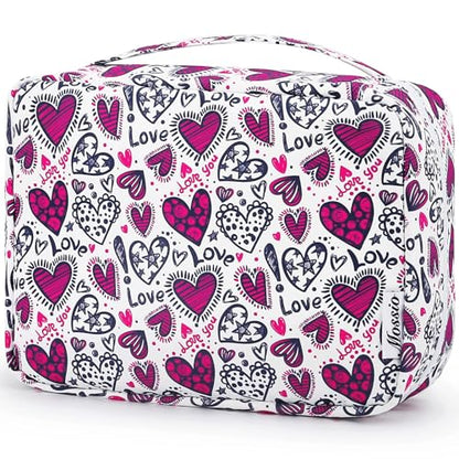 Mossio Hanging Toiletry Bag with Sturdy Hook - Large Portable Cosmetic Makeup Travel Organizer for Men & Women - color: Heart