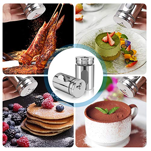 Accmor 2pcs Salt and Pepper Shakers,Stainless Steel Shaker for Salt Powder Sugar Cinnamon Pepper, Spice Dispenser with Adjustable Pour Holes,Silver - color: Silver