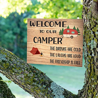 JennyGems Welcome to Our Camper Wooden Sign, Funny Camping RV Gifts and Decor and Wall Hanging, Made in USA - color: Welcome To Our Camper