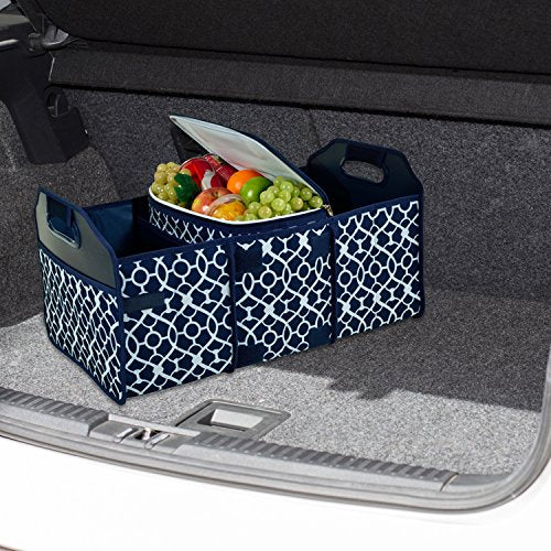 Picnic at Ascot 3 Section Folding Trunk Organizer- with Removable Cooler- Designed & Quality Approved in the USA - color: Trellis Blue
