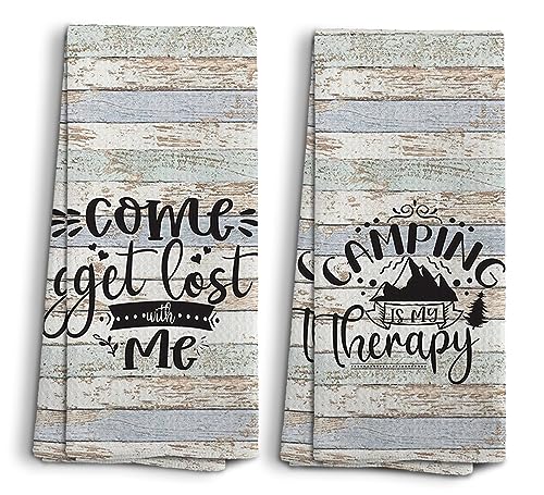 Camp Towel, Camping Kitchen Towels, Camping Decor for Camper, Gifts for Campers, Camping Gifts for Women Men, Camping is My Therapy RV Decorations for Inside Camper, Set of 2, 16x24 - color: Mountain-3