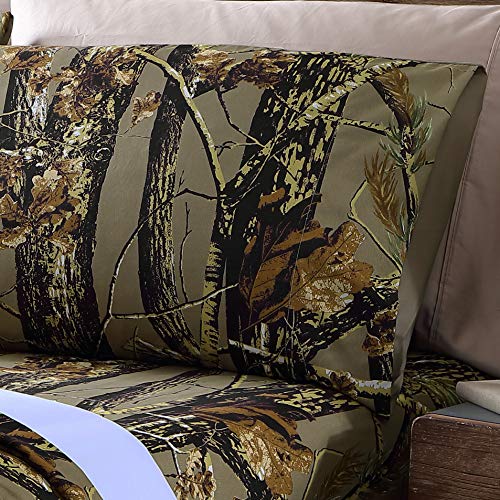 Chezmoi Collection Salem 4-Piece Cabin Lodge Forest Woods Sheet Set - Nature Camo Tree Leaves Printed Soft Microfiber Sheets - King, Natural - color: Natural, size: King