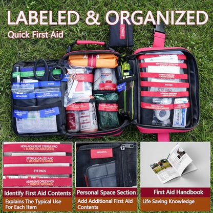 Comprehensive First aid Kits, First Aid Trauma Kit with Labelled Compartments for Cars, Home, Office, Backpacking, Camping, Traveling, and Cycling -324 Pieces - size: Extra Large