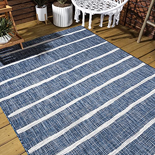 JONATHAN Y Berber Stripe Indoor Outdoor Area Rug 3X5 Blue/Ivory, Colonia for Backyard, Patio, Porch, Easy-Cleaning, High Traffic, Pet-Friendly, Non-Shedding (SMB125C-3) - size: Select