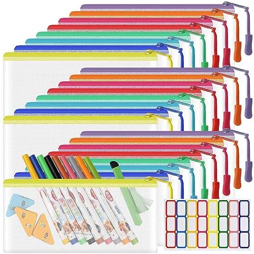 YOPCDJ 24 Pack Mesh Zipper Pouch Bags, Small, Clear Pencil Pouch Bulk, Pencil Bags with Zipper for Travel Storage - color: 8 Color, size: A6 24