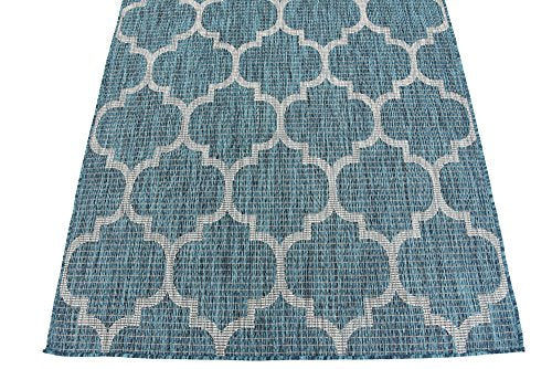 Unique Loom Outdoor Trellis Collection Area Rug (4' 1" x 6' 1" Rectangle, Teal/ Gray) - color: Teal/Gray, size: 4'1" x 6'1" (Rectangular)
