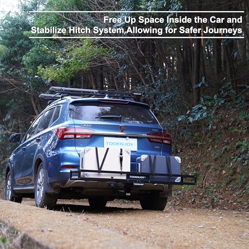 TOOENJOY 59" x 15.5" x 5" Skinny Roof Cargo Carrier Basket, Foldable and Tilting Design, 200 LBS Capacity, Fits 2" Hitch Receiver for SUV Pickup Truck - size: L59 x W15.5 Inch with Hitch