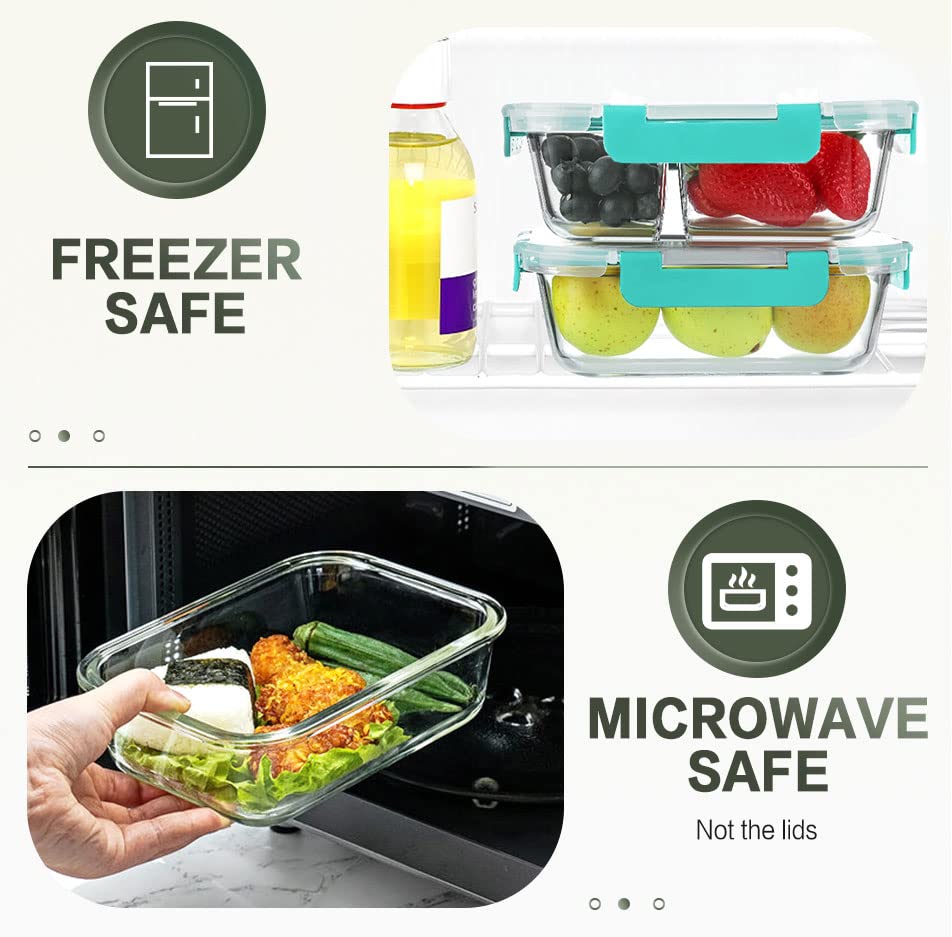 KOMUEE 10 Packs 30 oz Glass Meal Prep Containers,Glass Food Storage Containers with Lids,Airtight Lunch Bento Boxes, Microwave, Oven, Freezer and Dishwasher,Green - color: Green