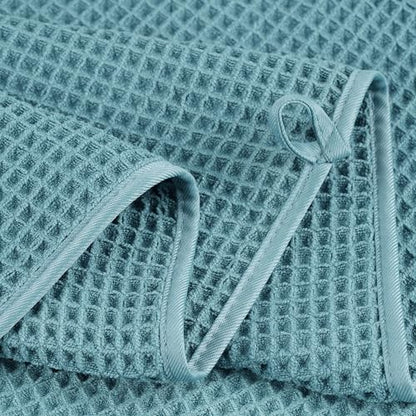 POLYTE 430 GSM Microfiber Quick Dry Lint Free Oversize Bath Towel Set, 6 Piece (Waffle Weave) - color: Green