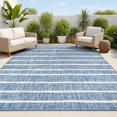 JONATHAN Y Berber Stripe Indoor Outdoor Area Rug 3X5 Blue/Ivory, Colonia for Backyard, Patio, Porch, Easy-Cleaning, High Traffic, Pet-Friendly, Non-Shedding (SMB125C-3) - size: Select