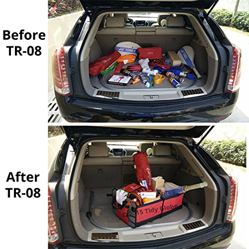 Premium Heavy Duty Auto Trunk Organizer. Best Cargo Storage for SUV, Cars, Trucks and Minivans, with 3 Compartments and Side Pockets. Durable Divider, Collapsible and Foldable with.