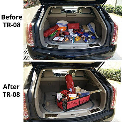 Premium Heavy Duty Auto Trunk Organizer. Best Cargo Storage for SUV, Cars, Trucks and Minivans, with 3 Compartments and Side Pockets. Durable Divider, Collapsible and Foldable with.