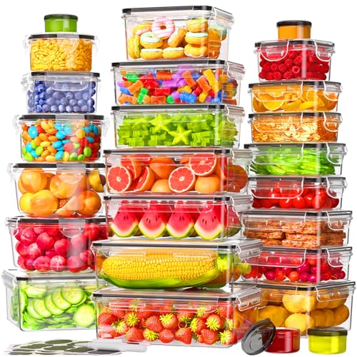 KEMETHY 50 PCS Food Storage Containers with Lids Airtight, Total 629oz, BPA-free, Food-grade, Eco-friendly Material, Leak Proof Plastic Containers, Microwave/Dishwasher Safe - color: 50 PCS