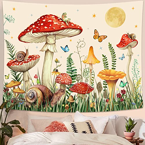 Zussun Red Mushroom Tapestry Moon Star Tapestries for Bedroom Aesthetic Beige Starry Night Green Plant Tapastrys Wall Hanging Butterfly Snail Frog Wall Tapestry for Living Room Dorm (Beige, 48" x 36") - color: Beige, size: 48"L x 36"W