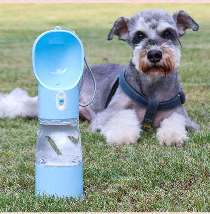 Cherry Pink 4-in-1 Portable Dog Water Dispenser+Food Storage+Built-in Poop Bag Holder+Scoop | 258ml Water & 220ml Food Capacity | Leakproof | Food-Grade ABS Material.