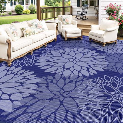 Mattitude Outdoor Rug 8' x 10' Waterproof, Reversible Portable Plastic Straw Area Rugs, Patio Carpet for RV Camping, Porch, Deck, Backyard, Camper, Pool, Picnic, Blue & White - size: 8' x 10' (Rectangular)