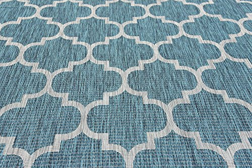 Unique Loom Outdoor Trellis Collection Area Rug (8' x 11' 4" Rectangle, Teal/ Gray) - color: Teal/Gray, size: 8' x 11'4" (Rectangular)