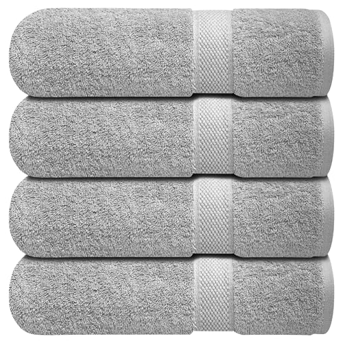 Infinitee Xclusives Luxury 100% Ring-Spun Cotton Bath Towels Set of 4 (27x54 inches) – Soft, Absorbent & Quick-Drying Towels for Bathroom, Gym, Spa & Hotel Use (Charming Grey, Bath Towels) - color: Charming Grey, size: Bath Towels - 4 Pack