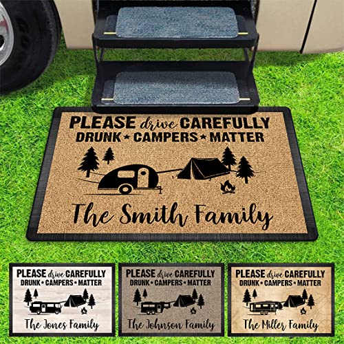 Personalized Please Drive Carefully Drunk Campers Matter Doormat Camping - Custom Family Name Door Mat, RV Accessories for Inside Outside, Funny Campsite Decorations Travel Trailers, 16x24 inches - color: Style 6