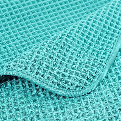 POLYTE 430 GSM Microfiber Quick Dry Lint Free Oversize Bath Towel Set, 6 Piece (Waffle Weave) - color: Aqua