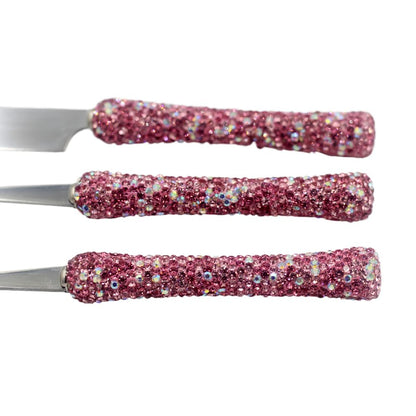 Bling Rhinestone Crystal Dazzling Culinary Utensils Travel Set for Office, Lunch, and Travel (3, Pink) - color: Pink