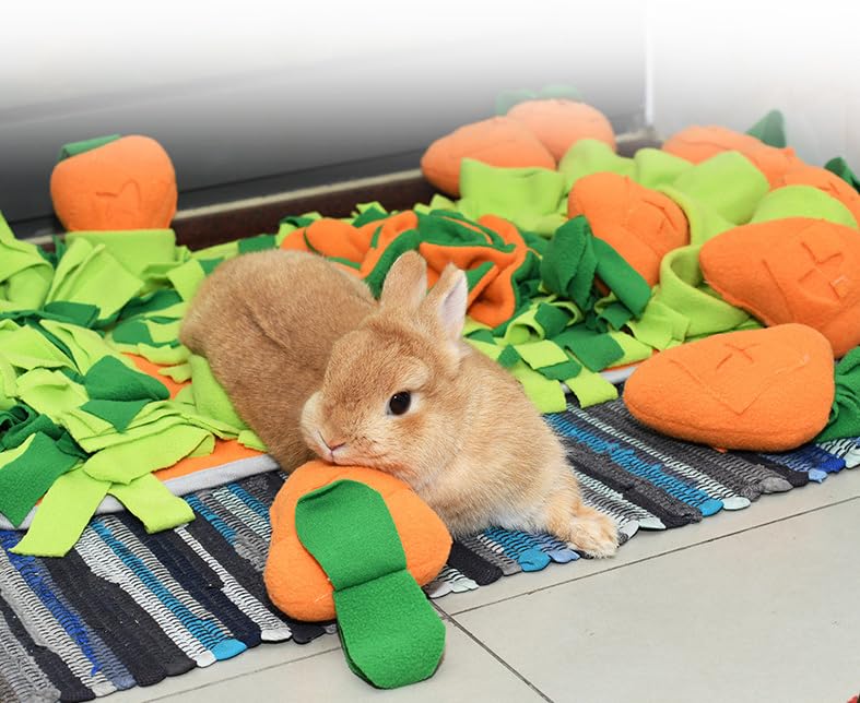Ferret Cats Snuffle Mat Fleece Foraging Mats Interactive Feeding Toy Small Animal Rabbit Guinea Pig Rat Hamster Anti Slip Treat Dispenser Slow Feeder (Carrots) - color: Carrots