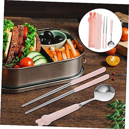 Ciieeo Portable Tableware Set with Spoon and Chopsticks in Case Reusable Cartoon Utensils for Travel Outdoor Dining Lunch Box 8.18In