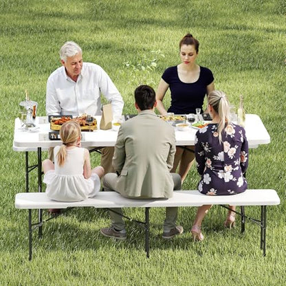 Real Relax 6' Picnic Table with 2 Benches, 3 Piece White Portable HDPE Folding Camping Table and Benches for Courtyard, Garden, Outdoor Leisure, Party - color: White