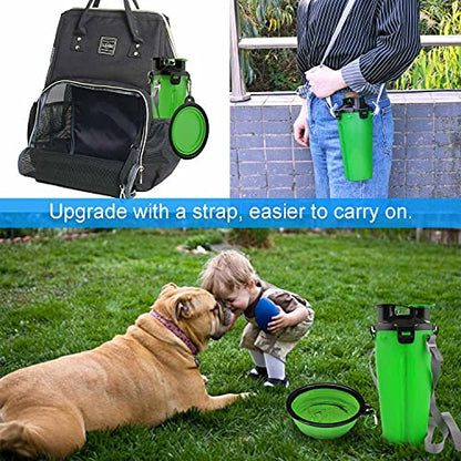 Dog Travel Water Bottle Collapsible Bowls, 2 in 1 Pet Food Container with Collapse Bowls, Outdoor Portable Water Bowls for Walking, Traveling, Camping and Hiking (Green) - color: Green