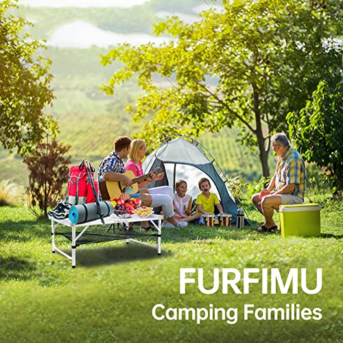 Medium Folding Table, 35" x 24" Portable Camping Table with 2 Adjustable Height Max 28", 3FT Foldable Table with Storage Net, White Metal Table for Patio, BBQ, Camping and Backpacking - size: M[35"*24"*28"]