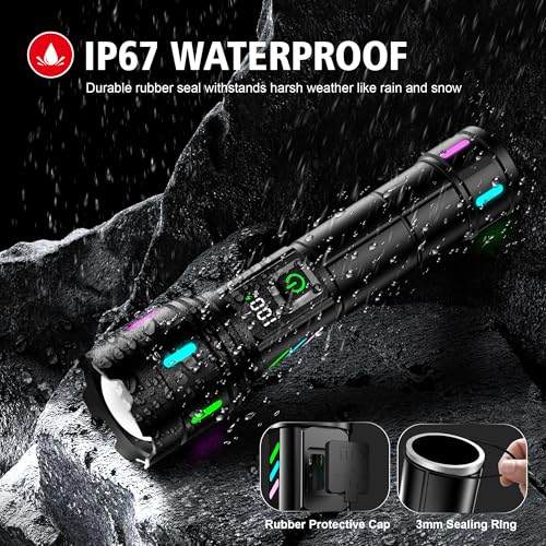 Flashlight 20000 High Lumens Rechargeable - 30W Super Bright LED Flash Light with LCD Display | 3937ft Beam & 12H Long Lasting USB C Powerful Handheld Flashlight for Home, Camping, Hiking, Emergency