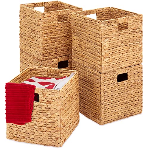 Best Choice Products 10.5x10.5in Pack of 5 Cube Storage Baskets, Water Hyacinth Multipurpose Collapsible Organizers, Handwoven Laundry Totes for Laundry, Living Room, Kids Room & Nursery - Natural - color: Natural, size: 10.5x10.5in