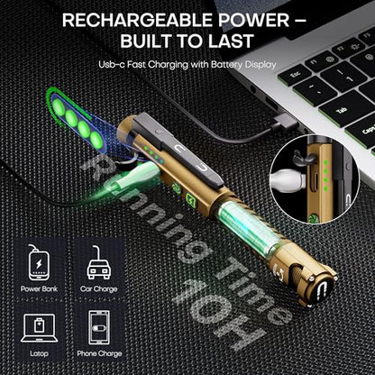 EDC Flashlight Rechargeable,800 Lumen Small Flashlight with Magnetic Clip & Base, 11 Modes LED Flashlight,Glass Breaker&Bottle Opener, USB-C Flashlight for Working,Home and Emergency - color: Yellow