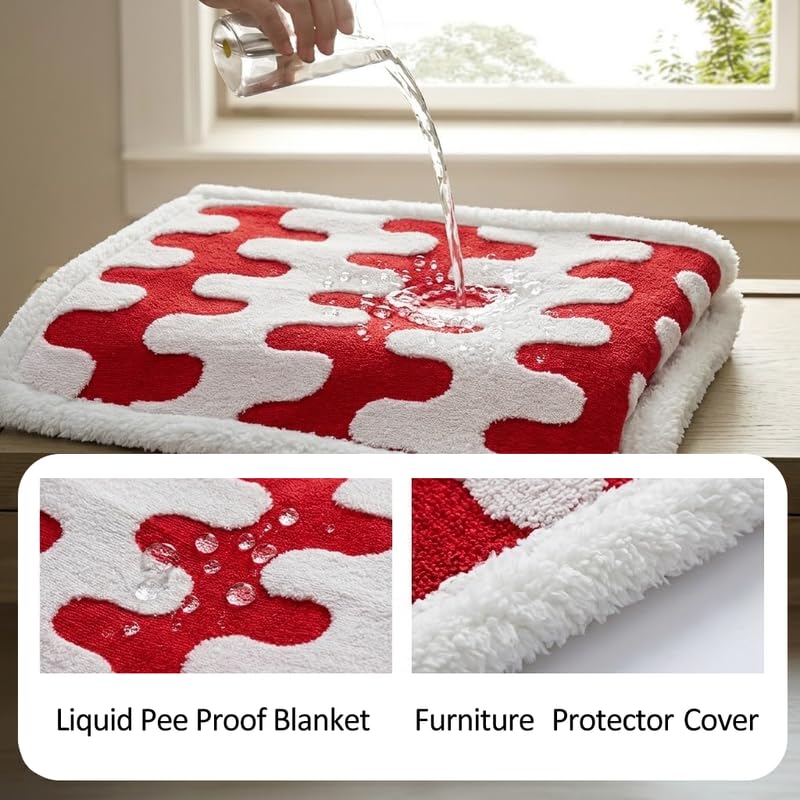 Waterproof Pet Blanket,Dog Bed Covers Small Throw for Puppy Cats Stylish Jacquard Pets Couch Sofa Furniture Protection Washable Reversible Covers (Red Wave,XS) - color: Red Wave, size: XS-50*70cm(20*28in)