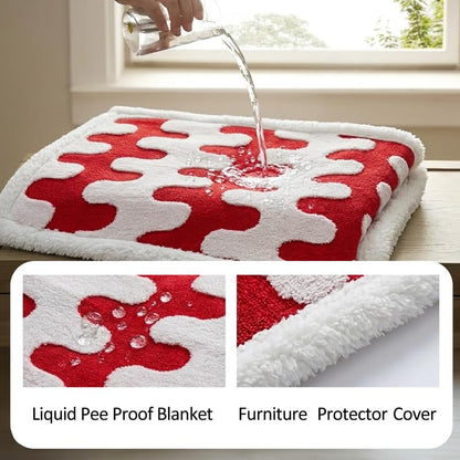 Waterproof Pet Blanket,Dog Bed Covers Couch Sofa Stylish Jacquard Pets Throw Blankets for Puppy Cats Washable Reversible Furniture Protection Covers (Red Wave,XL) - color: Red Wave, size: XL-145*216cm(57*85in)