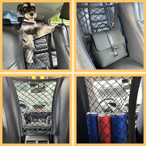 Dog Travel Kit 8PC Seat Belt Leash Barrier Net Bowl Hooks Set | Pet Car Accessories Essentials Kit, Adjustable Seat Belt Leash, Portable Collapsible Bowl, Dog Net Barrier, Headrest Hooks