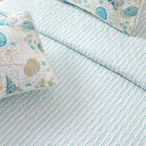 Great Bay Home Coastal Quilt Set - 2-Piece Twin/Twin XL Size Nautical Bedding Set - Lightweight, All-Season, Reversible Bedspread (Seashell) - color: Shells, size: Twin / Twin XL