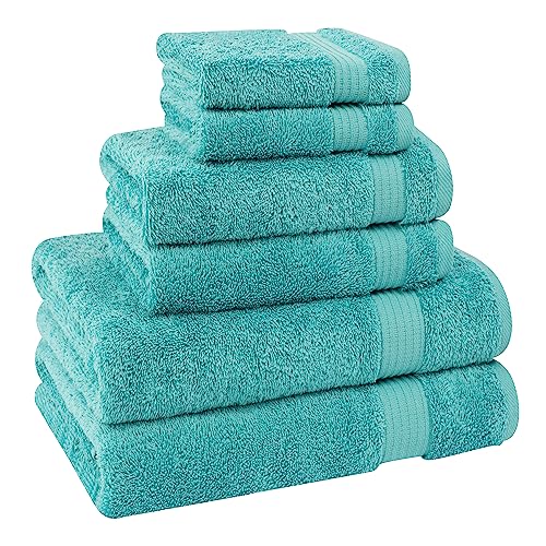 Cotton Paradise 100% Cotton Turkish Towel Set, Soft Absorbent Quick Dry, 6 Piece Towel Set, Turquoise - color: Turquoise