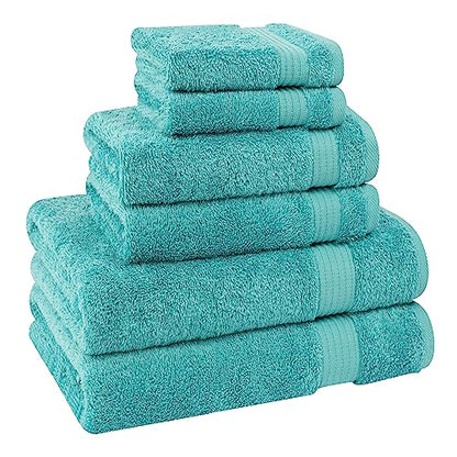 Cotton Paradise 100% Cotton Turkish Towel Set, Soft Absorbent Quick Dry, 6 Piece Towel Set, Turquoise - color: Turquoise