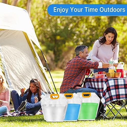 12 Pack Collapsible Water Container Bag 1.3 Gallon Emergency Foldable Water Container BPA Free Food Grade Plastic Storage Jug Freezable Water Bottle for Camping Hiking Riding Backpack