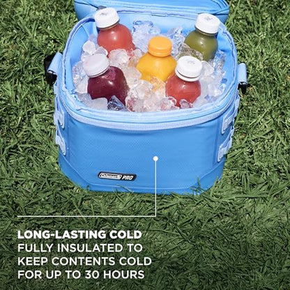 Coleman Pro 16-Can Premium Soft Cooler Lunchbox, Fully Insulated Lid & Body Stays Cold up to 30 Hours, Great for Camping, Tailgating, Parties, Sports, Concerts, Lunches & More - color: Blue Sky, style: 16-Can