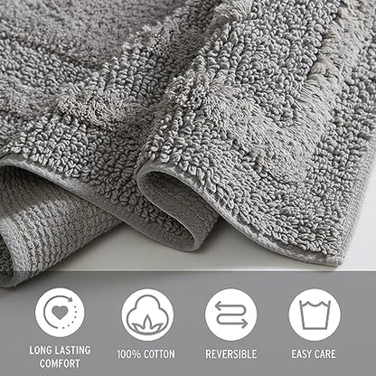 Eddie Bauer - Bathroom Rug, 100% Soft Plush Tufted Cotton Bath Rug, Highly Absorbent, Quick-Dry, and Skid-Resistant Backing (Logan Chrome Grey, 24" x 40") - color: Chrome Grey, style: 24" x 40"